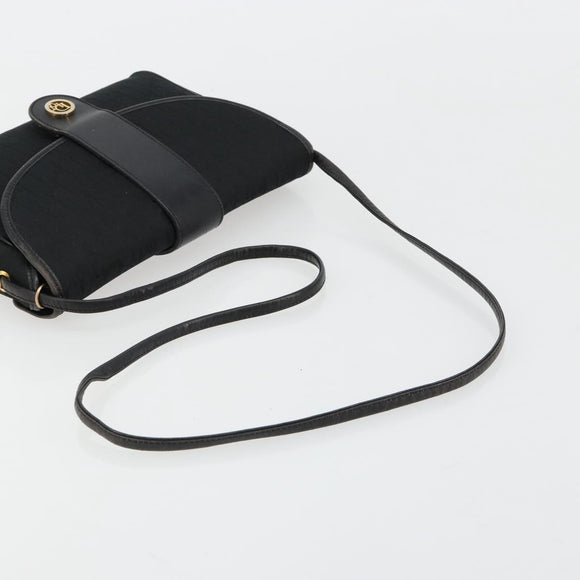 Christian Dior Trotter Canvas Shoulder Bag Black Gold Auth 183642