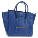 CELINE Micro shopper Hand Bag Leather Blue Gold Auth 183645V-1