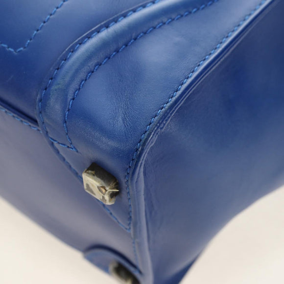 CELINE Micro shopper Hand Bag Leather Blue Gold Auth 183645V