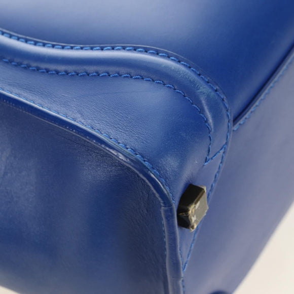 CELINE Micro shopper Hand Bag Leather Blue Gold Auth 183645V