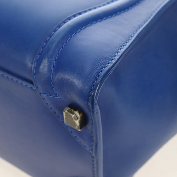 CELINE Micro shopper Hand Bag Leather Blue Gold Auth 183645V