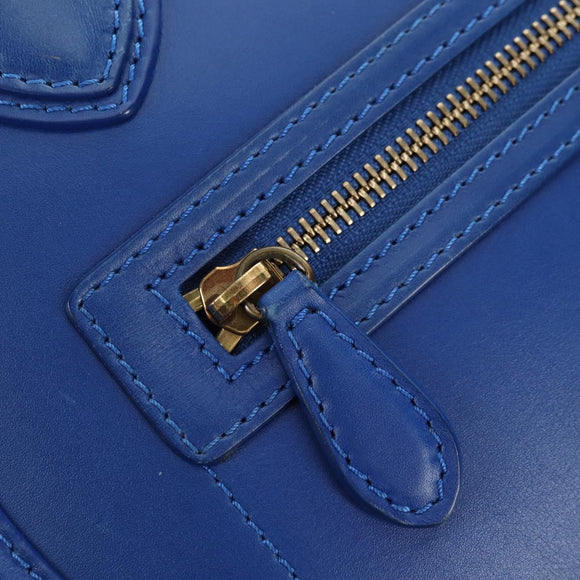 CELINE Micro shopper Hand Bag Leather Blue Gold Auth 183645V