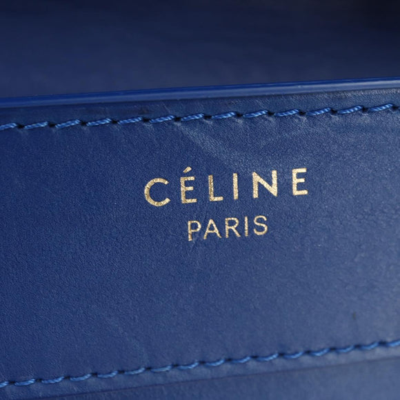 CELINE Micro shopper Hand Bag Leather Blue Gold Auth 183645V