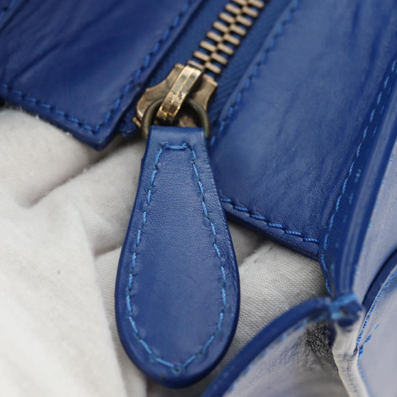 CELINE Micro shopper Hand Bag Leather Blue Gold Auth 183645V