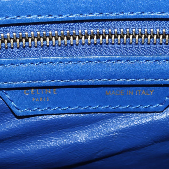 CELINE Micro shopper Hand Bag Leather Blue Gold Auth 183645V