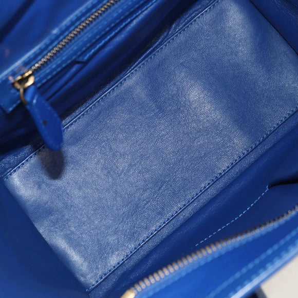 CELINE Micro shopper Hand Bag Leather Blue Gold Auth 183645V