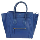 CELINE Micro shopper Hand Bag Leather Blue Gold Auth 183645V-13