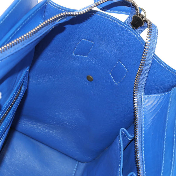 CELINE Micro shopper Hand Bag Leather Blue Gold Auth 183645V