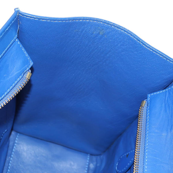 CELINE Micro shopper Hand Bag Leather Blue Gold Auth 183645V