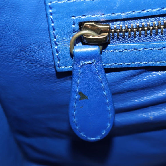 CELINE Micro shopper Hand Bag Leather Blue Gold Auth 183645V