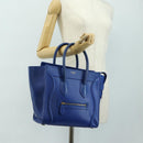 CELINE Micro shopper Hand Bag Leather Blue Gold Auth 183645V-27