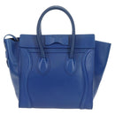 CELINE Micro shopper Hand Bag Leather Blue Gold Auth 183645V-2