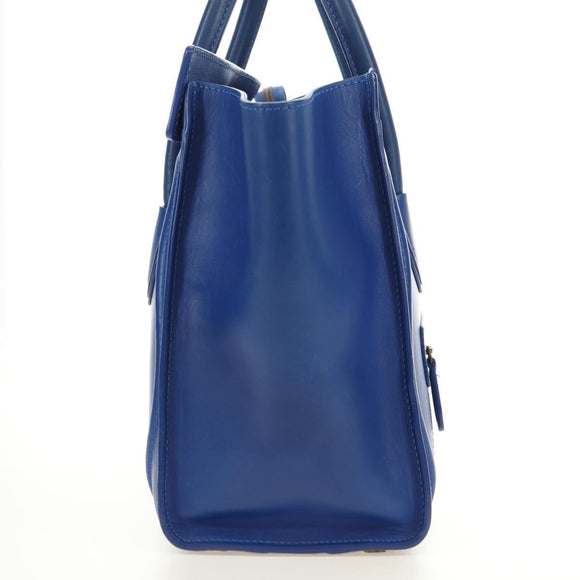 CELINE Micro shopper Hand Bag Leather Blue Gold Auth 183645V