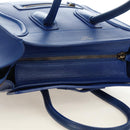 CELINE Micro shopper Hand Bag Leather Blue Gold Auth 183645V-6