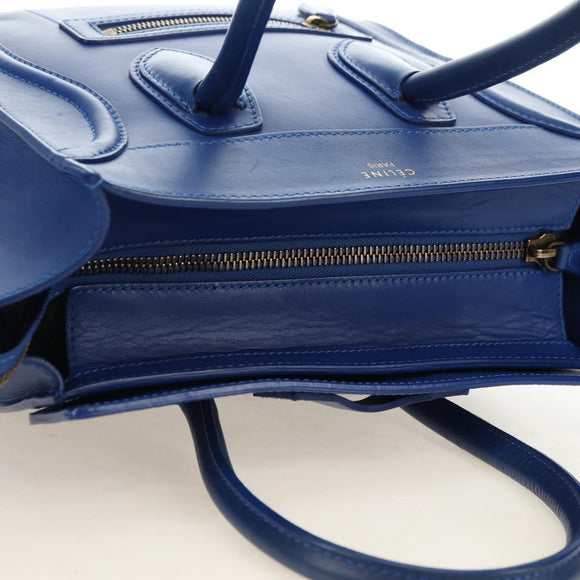 CELINE Micro shopper Hand Bag Leather Blue Gold Auth 183645V