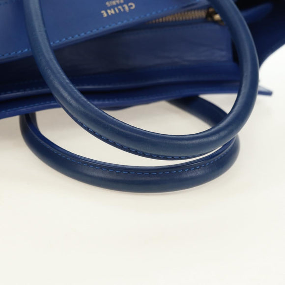 CELINE Micro shopper Hand Bag Leather Blue Gold Auth 183645V