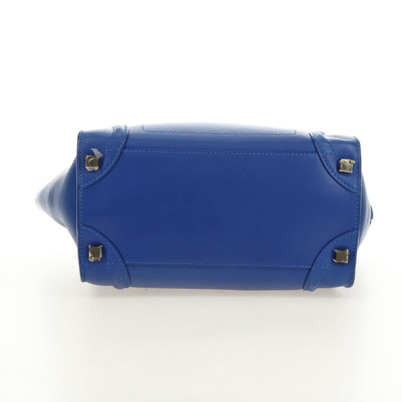 CELINE Micro shopper Hand Bag Leather Blue Gold Auth 183645V