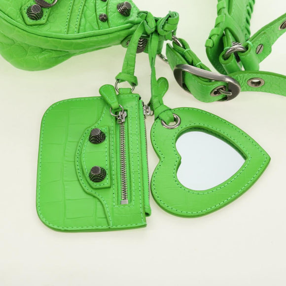 BALENCIAGA LE CAGOLE XS Hand Bag Leather Green 671309 Auth 183647SAM