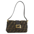 FENDI Zucca Canvas Mamma Baguette Shoulder Bag Black Brown Auth 183649SAV-1