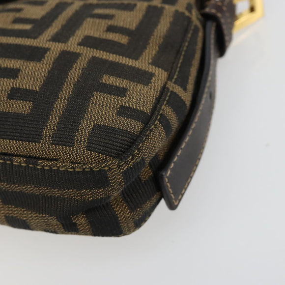 FENDI Zucca Canvas Mamma Baguette Shoulder Bag Black Brown Auth 183649SAV