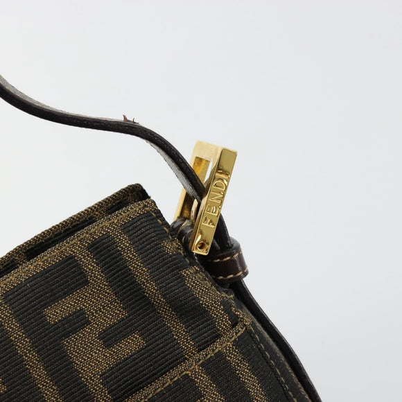 FENDI Zucca Canvas Mamma Baguette Shoulder Bag Black Brown Auth 183649SAV