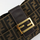 FENDI Zucca Canvas Mamma Baguette Shoulder Bag Black Brown Auth 183649SAV-18