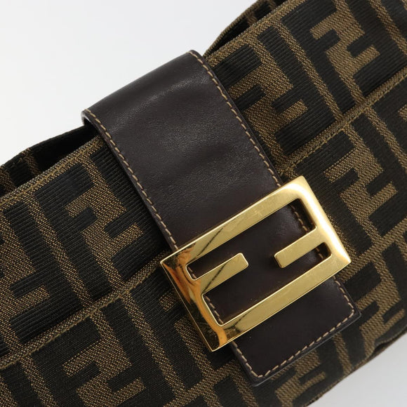 FENDI Zucca Canvas Mamma Baguette Shoulder Bag Black Brown Auth 183649SAV