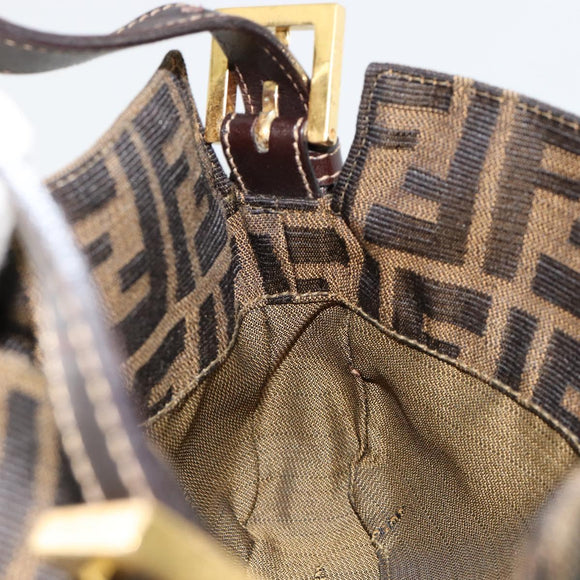 FENDI Zucca Canvas Mamma Baguette Shoulder Bag Black Brown Auth 183649SAV