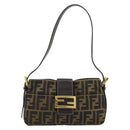 FENDI Zucca Canvas Mamma Baguette Shoulder Bag Black Brown Auth 183649SAV-13