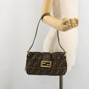 FENDI Zucca Canvas Mamma Baguette Shoulder Bag Black Brown Auth 183649SAV-23