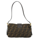 FENDI Zucca Canvas Mamma Baguette Shoulder Bag Black Brown Auth 183649SAV-2