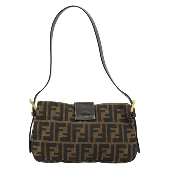 FENDI Zucca Canvas Mamma Baguette Shoulder Bag Black Brown Auth 183649SAV