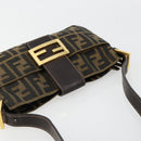 FENDI Zucca Canvas Mamma Baguette Shoulder Bag Black Brown Auth 183649SAV-6