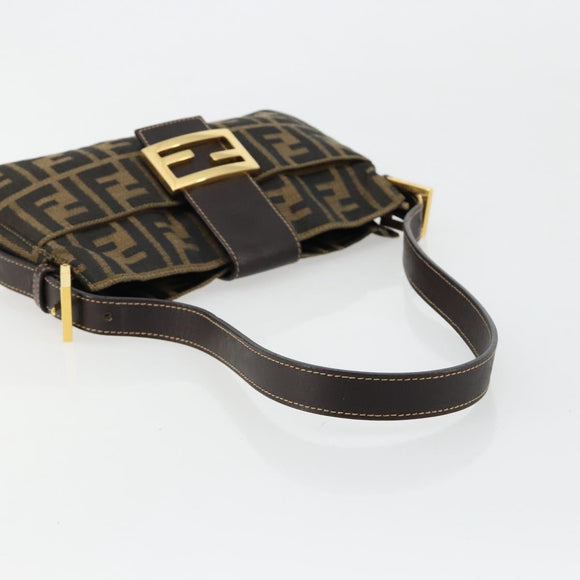 FENDI Zucca Canvas Mamma Baguette Shoulder Bag Black Brown Auth 183649SAV
