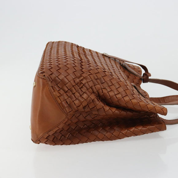 BOTTEGA VENETA INTRECCIATO Tote Bag Leather Brown Gold Auth 183650A