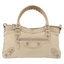 BALENCIAGA The First Hand Bag Leather 2way Beige Silver 240577 Auth 183652V-13