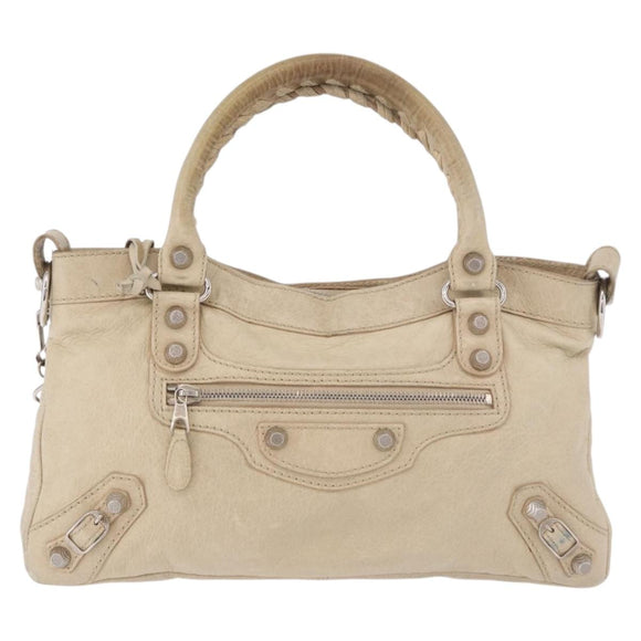 BALENCIAGA The First Hand Bag Leather 2way Beige Silver 240577 Auth 183652V