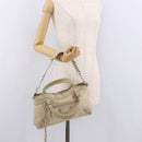 BALENCIAGA The First Hand Bag Leather 2way Beige Silver 240577 Auth 183652V-27