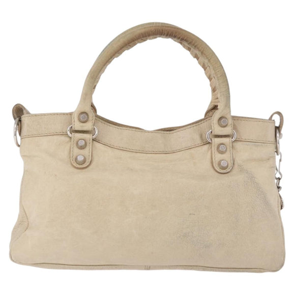 BALENCIAGA The First Hand Bag Leather 2way Beige Silver 240577 Auth 183652V
