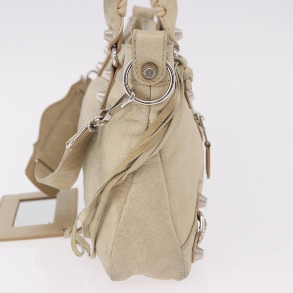 BALENCIAGA The First Hand Bag Leather 2way Beige Silver 240577 Auth 183652V