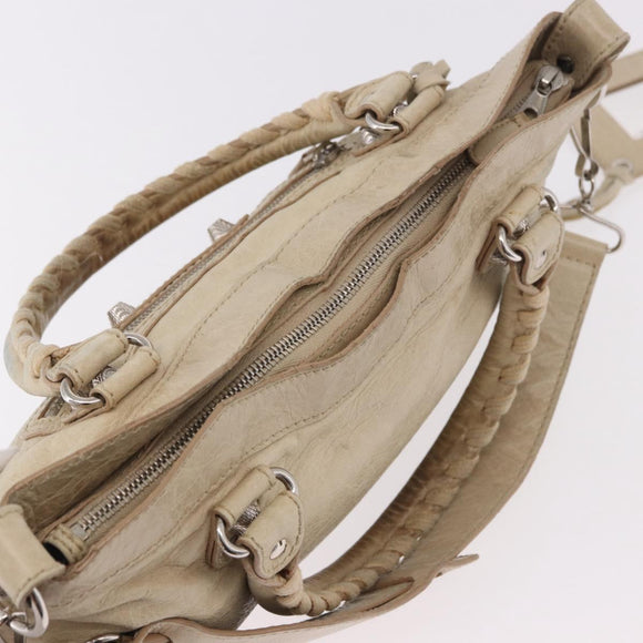 BALENCIAGA The First Hand Bag Leather 2way Beige Silver 240577 Auth 183652V