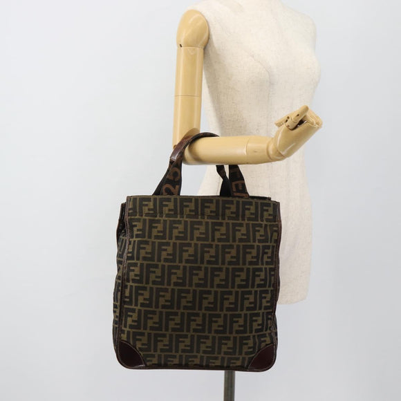 FENDI Zucca Canvas Handtasche Schwarz Braun Auth 183655
