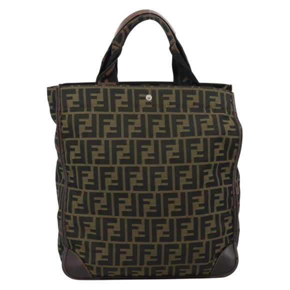 FENDI Zucca Canvas Handtasche Schwarz Braun Auth 183655