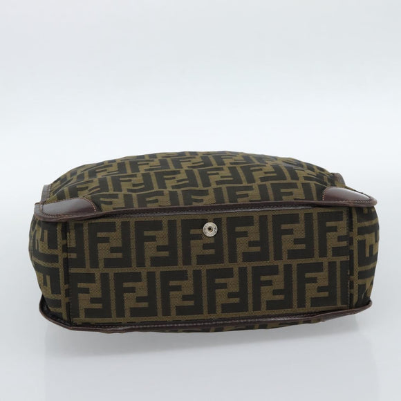 FENDI Zucca Canvas Handtasche Schwarz Braun Auth 183655