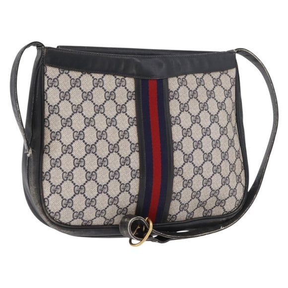 GUCCI GG Supreme Sherry Line Shoulder Bag PVC Navy Gold Auth 183657