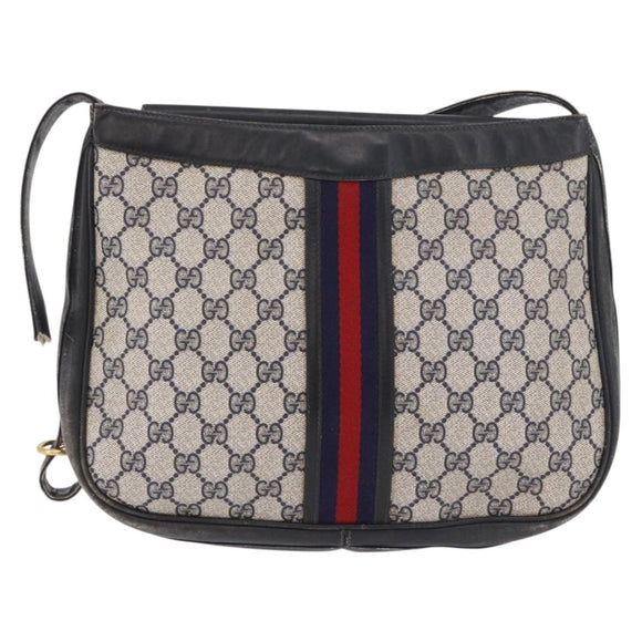 GUCCI GG Supreme Sherry Line Shoulder Bag PVC Navy Gold Auth 183657
