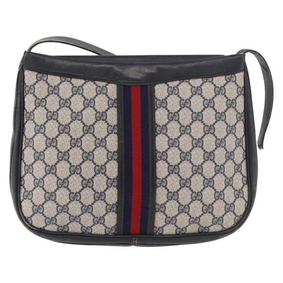 GUCCI GG Supreme Sherry Line Shoulder Bag PVC Navy Gold Auth 183657