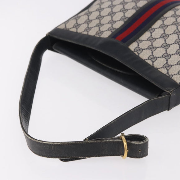 GUCCI GG Supreme Sherry Line Shoulder Bag PVC Navy Gold Auth 183657