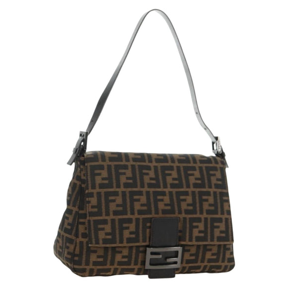 FENDI Zucca Canvas Shoulder Bag Black Brown Auth 183663V