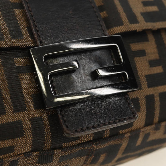 FENDI Zucca Canvas Shoulder Bag Black Brown Auth 183663V